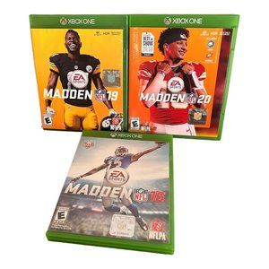 XBOX ONE VIDEO GAME LOT OF 3, MADDEN 16, MADDEN 19, MADDEN 20 Microsoft NFLPA